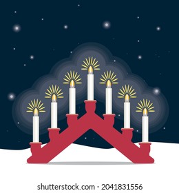 Advent candle sticks. Traditional Swedish electric light source, placed by indoor windows to illuminate the dark season.