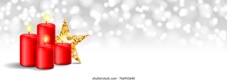 Advent candles with star bokeh vector banner