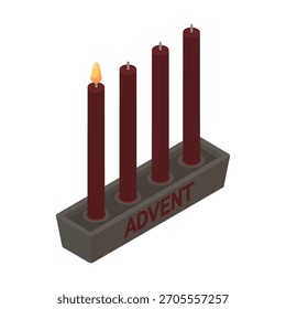 Candelero de Adviento - Ilustración vectorial isométrica dibujada a mano.
