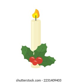 advent, christmas candle with holly berry- vector illustration