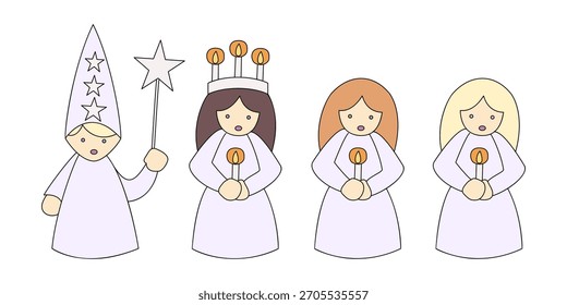 Procesión del Día de Santa Lucía - Ilustración vectorial dibujada a mano.