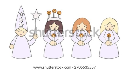 Advent Saint Lucy's Day procession - hand drawn vector illustration.