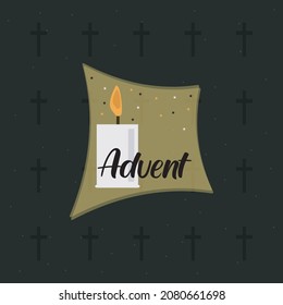 Advent Sunday conceptual vector illustration.  Holy spiritual day celebration.  Candle with the cross sign pattern background.  