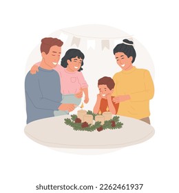 Advent Sunday isolated cartoon vector illustration. Happy and smiling Christian family celebrating Advent Sunday in church, religious festivals, holy days, candle lighting vector cartoon.