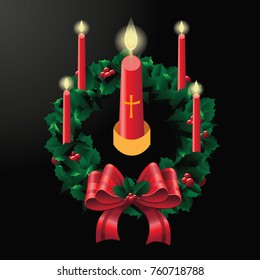 Advent Wreath to celebrate the four weeks leading up to Christmas. EPS 10 vector illustration.