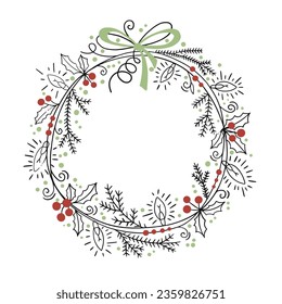 Advent wreath with Christmas letter, Christmas traditional vector illustration. Printed card for the winter holidays. Vector illustration for a greeting card.