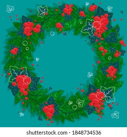 The Advent wreath, or Advent crown of pine needles, ivy and red berries, for Christmas and New Year traditions