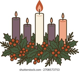 Adventskranzdarstellung mit fünf Kerzen und Heiligenblättern für die Weihnachtszeit

🔑 Schlagwörter (durch Kommas getrennt):