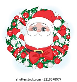 Advent wreath and Santa Claus, vector illustration