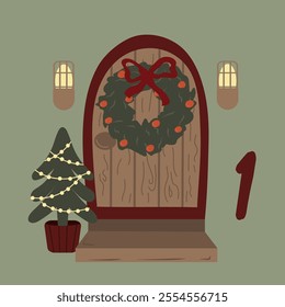 Advent-Christmas calendar on December 1st, holiday house. greeting card for printing.
Vector illustration