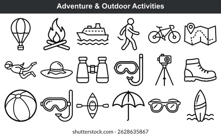 Adventure activities icons outdoor recreation travel