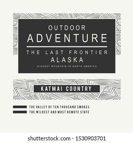 Adventure Alaska typography, tee shirt graphics, vectors