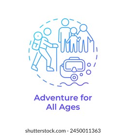 Adventure for all ages blue gradient concept icon. Travel with seniors, kids. Outdoor activities. Travel trend. Round shape line illustration. Abstract idea. Graphic design. Easy to use in blog post