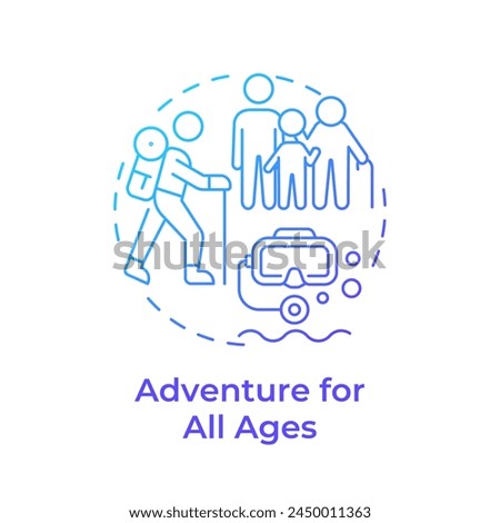 Adventure for all ages blue gradient concept icon. Travel with seniors, kids. Outdoor activities. Travel trend. Round shape line illustration. Abstract idea. Graphic design. Easy to use in blog post