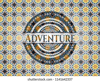 Adventure arabic badge background. Arabesque decoration.