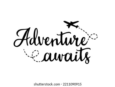 Adventure awaits airplane, decoration vector