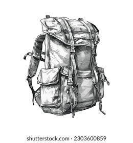 Adventure awaits with backpack and hiking gear over white