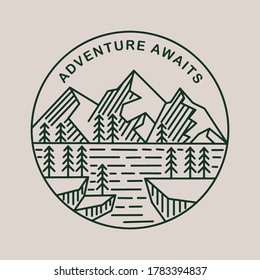 Adventure Awaits Badge Line Art Design