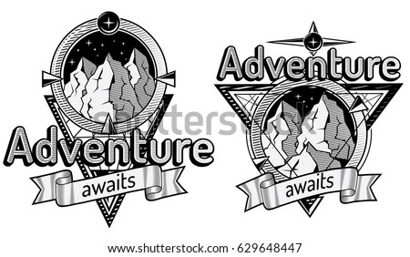 Adventure awaits black and white emblems