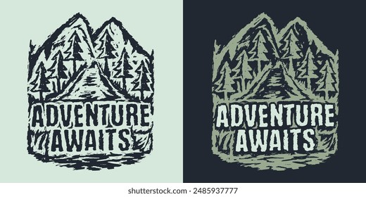 Adventure Awaits design illustration . Vector illustration for T-shirt graphics, prints, posters, bags, stickers and other uses