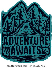 Adventure Awaits design illustration . Vector illustration for T-shirt graphics, prints, posters, bags, stickers and other uses