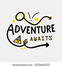 Adventure awaits doodle vector Illustration