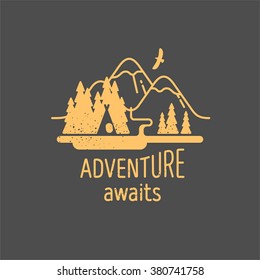 Adventure awaits. Element for greeting cards, posters and t-shirts printing. Vector illustration.