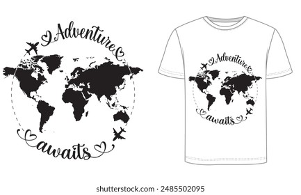 Adventure Awaits, graphic and typography t shirt design