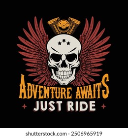 adventure awaits, just ride biker t shirt design, pod design template