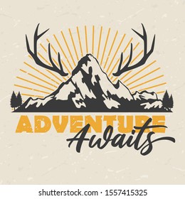 Adventure Awaits Lifestyle Logo. Wanderlust Mountain Design. Vector Illustration Cut File.