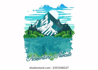 Adventure awaits outdoor hand-drawn t shirt print illustration