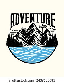 Adventure awaits outdoor t shirt design illustration