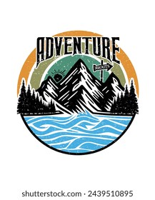 Aventura espera al aire libre viaje t shirt diseño ilustración