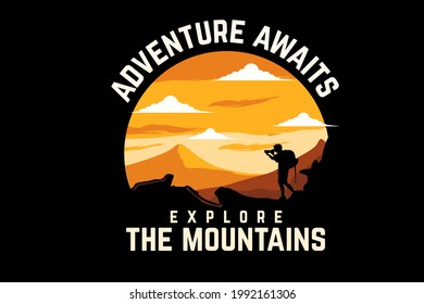 adventure awaits silhouette design with retro background