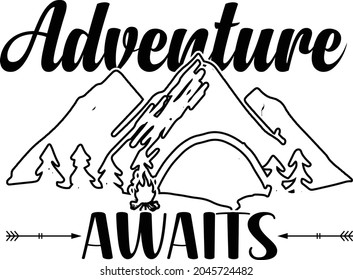 Adventure Awaits T-shirt Design Vector