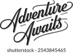 The "Adventure Awaits" typography design is a popular choice for T-shirts, especially for those who love travel and outdoor activities. It typically features bold, script or hand-drawn fonts, combined