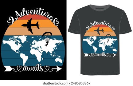 Adventure Awaits, vector and typography t shirt design.