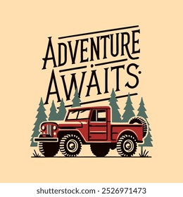 Adventure Awaits: Vintage Forest and Off-Road Car Illustration