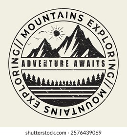 Adventure Awaits Vintage Mountain Badge - Outdoor Exploration Design