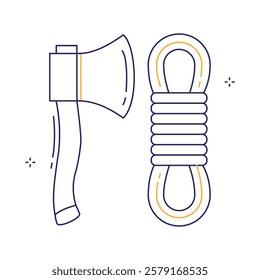 Adventure Axe with Rope Vector Icon Design, camping, hiking, outdoor