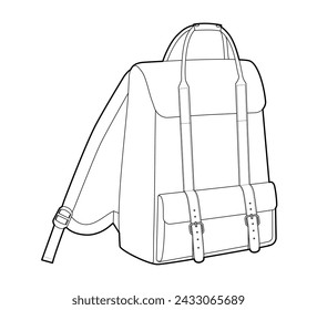 Abenteuer Rucksack Silhouette Tasche. Fashion Accessoire Technische Illustration. Vector Schultasche 3-4 Ansicht für Männer, Frauen, Unisex-Stil, flache Handtasche CAD Mockup Skizze isoliert