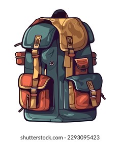 Adventure backpack tourist over white