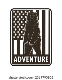adventure badge with bear and USA flag background