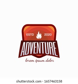 Adventure badge or emblem logo template for company or business. Camping outdoor adventure emblems, badges and logo patches. Mountain tourism, hiking. Forest camp labels