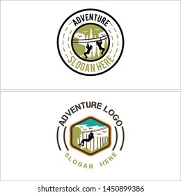 Adventure Badge logo design silhouette a woman flying fox suitable for park climb groups outbound recreation