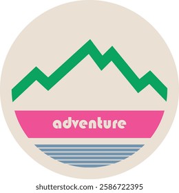 Adventure Badge with Mountain Design and Retro Aesthetic