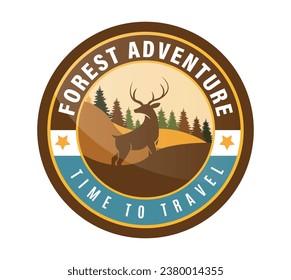 Adventure badges summer camp mountains forest vector image