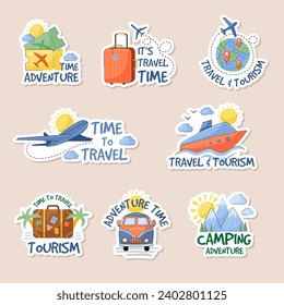 Adventure badges. Travel time logo with place for text recent vector adventure symbols templates set