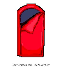 vector retro de arte de píxel de juego de aventura saco de dormir. desfile de video de mordedura de bolso de aventura en efectivo de bit. ilustración vintage antigua