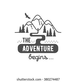 The adventure begin. Element for greeting cards, posters and t-shirts printing. Vector illustration.